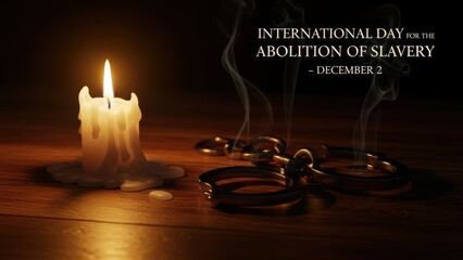International day for the abolition of slavery with a burning candle and shackles