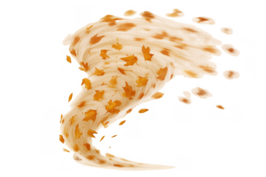 Autumn maple leaves whirlwind creating a dynamic autumn wind swirl, transparent background, seasonal energy - Powered by Adobe