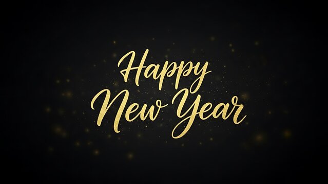 Elegant happy new year wishes in gold lettering on a dark background for festive greetings and holiday celebrations with a touch of sparkle and sophistication