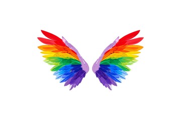 Fototapeta premium Rainbow Feather Wings Isolated on White Background