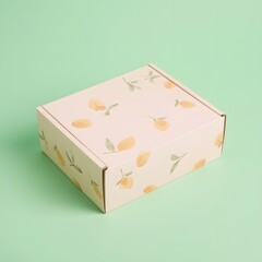Small decorative gift box with a subtle floral pattern on a pastel green background