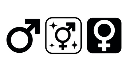 Gender symbols representing male, transgender, and female identities are displayed side-by-side.