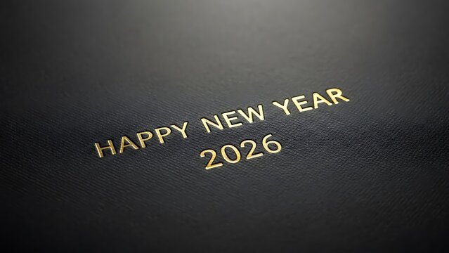 Close up of happy new year 2026 in gold lettering on a textured black surface conveying celebration and anticipation for the upcoming year