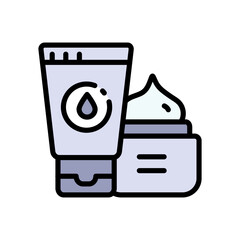 Cream or lotion color icon. Open jar of cream. Cosmetics container. Skin care body and face skin, moisturizer cream, lotion, serum. Vector isolated illustration.