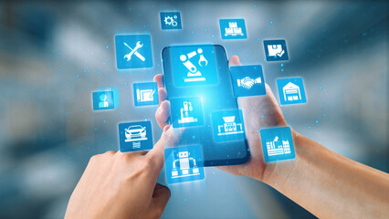 Mechanized industry automation and modern production system with robotic arms, gears, tools and logistics for efficient mechanized industry process. Gist