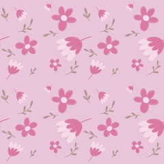 Seamless Floral Pattern with Cute Pink Flowers on Pastel Background
