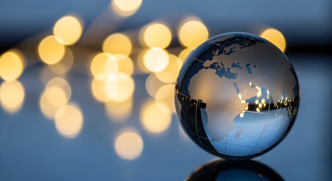 Glass globe with bokeh lights reflecting global connectivity