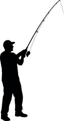 Obraz premium Fisherman casting fishing rod silhouette vector graphic sport