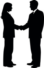 Professional business man and woman shaking hands silhouette