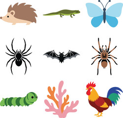 Mixed animal and bug collection in clean flat design style Vector illustration