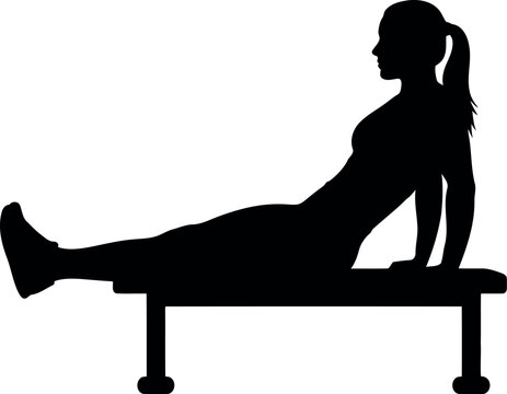 Silhouette of woman doing fitness exercise on bench for training.
