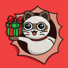 Adorable cat, Christmas gift, EPS illustration