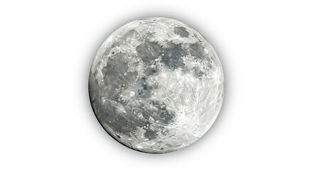 Detailed full moon with visible craters and textures isolated on a white background in space view