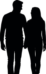 Couple silhouette holding hands on an isolated white background