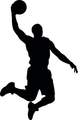 Dynamic basketball player silhouette jumping with ball, active pose