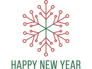 A minimalist snowflake graphic accompanies the text 'HAPPY NEW YEAR'.