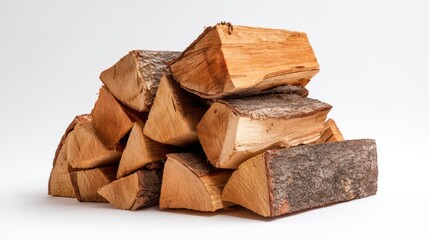 A pile of wood logs stacked on top of each other. The wood is brown and has a rustic appearance. The pile is large and takes up most of the image