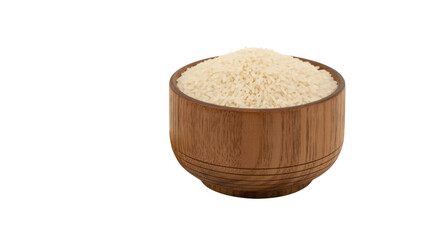 Wooden bowl filled with fluffy white rice ready for delicious global cuisine
