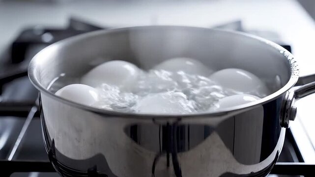 Boiling Eggs in a Pot on a Stove Top.