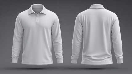 Blank Long Sleeve Collared Shirt Mockup Showcases Front and Back Designs for T-Shirt Presentations in 3D Rendering