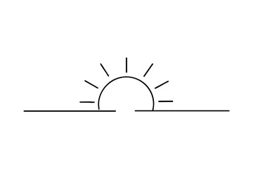 Fototapeta premium Minimal Sunrise Horizon Line Art Illustration, Clean line drawing of a sunrise over the horizon, symbolizing hope, beginning, positivity, and new opportunities.