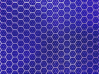 Abstract hexagonal grid with dots. Metallic honeycomb background. Photo.

