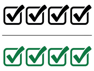 Four black and four green checkmarks in boxes indicate completion.
