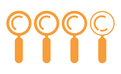 A row of four magnifying glasses, representing investigation and research