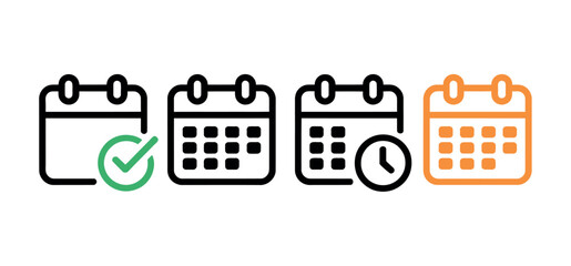 Calendar icons represent different scheduling options, including confirmed dates and pending appointments.