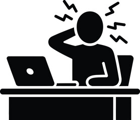 Frustrated person with a headache at a laptop in an office icon