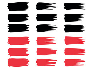 A collection of black and red brush stroke elements arranged in a grid on a white background.