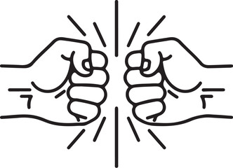 Two fists colliding with radiating lines on a white background Keywords: fists, collision, impact, power, strength, fight, conflict, aggression, opposition, teamwork, unity, on transparent background