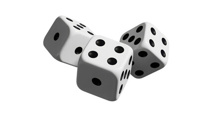 Three white dice tumbling offering chance risk game gambling luck or casino nights