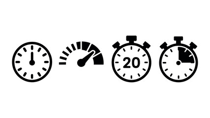 Icons representing time and speed are displayed on a white background.