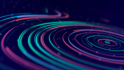 Abstract background of moving lines. Information space strip. Big data visualization. 3d rendering
