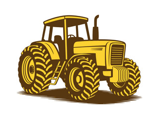A yellow tractor is depicted against a white background in this illustration.