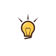 A stylized incandescent light bulb icon with a thick brown outline and warm glowing yellow interior, radiating light rays, centered on a transparent background, concept of idea generation and