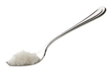 Garfo com uma porção de arroz, isolado em branco