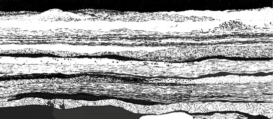 Abstract geology rock strata background with layered sediment texture .black stone formations geological rock fractures and vintage grunge surface design .