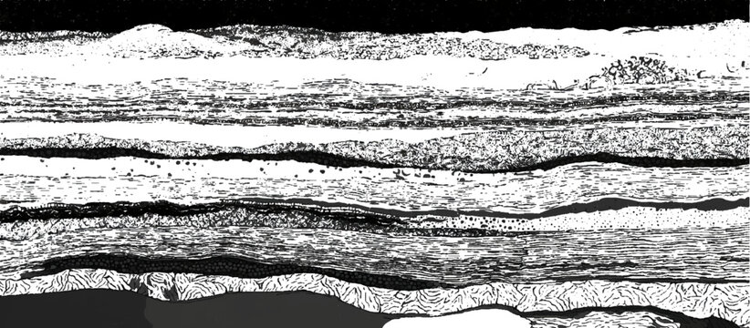 Abstract geology rock strata background with layered sediment texture .black stone formations geological rock fractures and vintage grunge surface design .