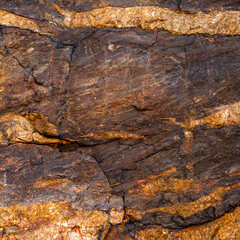 Warm Brown Granite Surface Detail with Orange Mineral Streaks