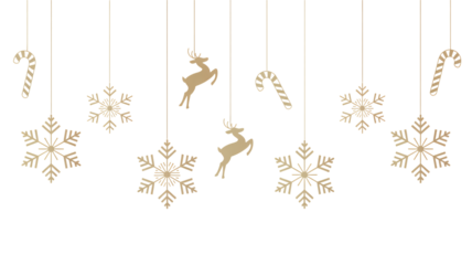 Golden Christmas ornaments hanging for festive holiday celebrations