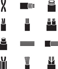 Collection of icons representing different types of electrical wires and cables