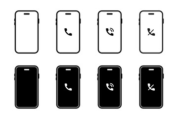 Smartphone mockup. Mobile screens with call, ringing and mute handset actions for communication vector illustration. Contact alerts, device connect features and phone service tools sign.
