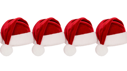 Festive Santa hats lined up ready for holiday cheer and seasonal fun
