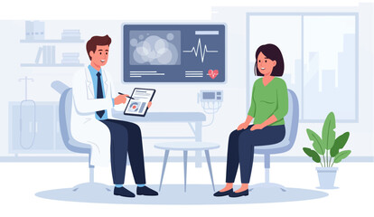 Doctor-Patient Consultation. A digital health illustration showing a professional interaction between a doctor and a patient.