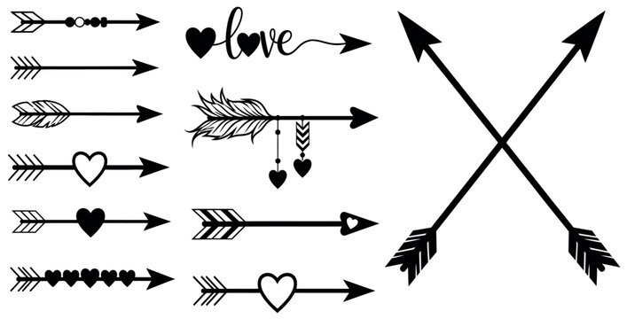 Collection of decorative arrows in black and white