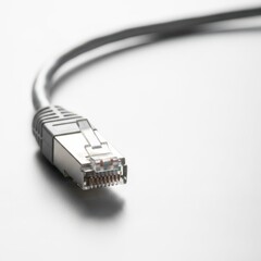 Network cable with Ethernet connector prominently displayed, showcasing detailed technology and connection capabilities. Network cable connects devices seamlessly for efficient communication,