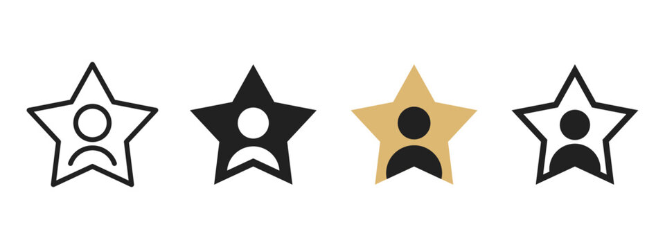 Star icon. Featured user avatar inside a star shape vector illustration. Favorite profile symbol marking rating, achievement and premium status sign. Highlight concept pictogram.