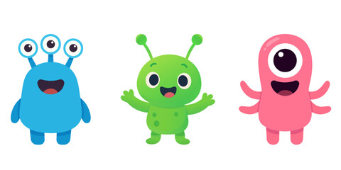 Cute Cartoon Alien Characters Set on White Background